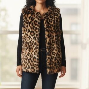Talbots Leopard Print Faux Fur Vest Small
